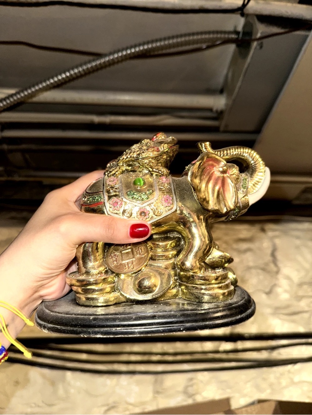 Gold Elephant Figurine with Frog Accent - Home Accents